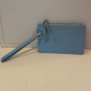 Suweibuke Blue Wristlet Card Holder Wallet with ID Window and Zip Closure